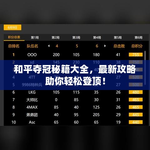 和平奪冠秘籍大全，最新攻略助你輕松登頂！