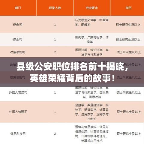 縣級(jí)公安職位排名前十揭曉，英雄榮耀背后的故事！